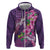 Hawaiian Turtle Love Couple Zip Hoodie - Sweet Hibiscus and Kakau Pattern Deep Purple Color