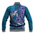 Hawaiian Turtle Love Couple Baseball Jacket - Sweet Hibiscus and Kakau Pattern Sapphire Color