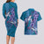 Hawaiian Turtle Love Couple Couples Matching Long Sleeve Bodycon Dress and Hawaiian Shirt - Sweet Hibiscus and Kakau Pattern Sapphire Color