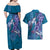 Hawaiian Turtle Love Couple Couples Matching Off Shoulder Maxi Dress and Hawaiian Shirt - Sweet Hibiscus and Kakau Pattern Sapphire Color