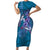 Hawaiian Turtle Love Couple Family Matching Short Sleeve Bodycon Dress and Hawaiian Shirt - Sweet Hibiscus and Kakau Pattern Sapphire Color