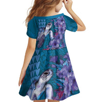 Hawaiian Turtle Love Couple Family Matching Tank Maxi Dress and Hawaiian Shirt - Sweet Hibiscus and Kakau Pattern Sapphire Color