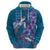 Hawaiian Turtle Love Couple Hoodie - Sweet Hibiscus and Kakau Pattern Sapphire Color