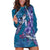 Hawaiian Turtle Love Couple Hoodie Dress - Sweet Hibiscus and Kakau Pattern Sapphire Color