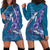 Hawaiian Turtle Love Couple Hoodie Dress - Sweet Hibiscus and Kakau Pattern Sapphire Color