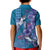 Hawaiian Turtle Love Couple Kid Polo Shirt - Sweet Hibiscus and Kakau Pattern Sapphire Color