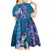 Hawaiian Turtle Love Couple Kid Short Sleeve Dress - Sweet Hibiscus and Kakau Pattern Sapphire Color