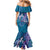 Hawaiian Turtle Love Couple Mermaid Dress - Sweet Hibiscus and Kakau Pattern Sapphire Color