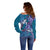 Hawaiian Turtle Love Couple Off Shoulder Sweater - Sweet Hibiscus and Kakau Pattern Sapphire Color