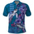 Hawaiian Turtle Love Couple Polo Shirt - Sweet Hibiscus and Kakau Pattern Sapphire Color