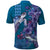 Hawaiian Turtle Love Couple Polo Shirt - Sweet Hibiscus and Kakau Pattern Sapphire Color