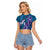 Hawaiian Turtle Love Couple Raglan Cropped T Shirt - Sweet Hibiscus and Kakau Pattern Sapphire Color