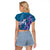 Hawaiian Turtle Love Couple Raglan Cropped T Shirt - Sweet Hibiscus and Kakau Pattern Sapphire Color