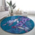 Hawaiian Turtle Love Couple Round Carpet - Sweet Hibiscus and Kakau Pattern Sapphire Color