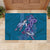 Hawaiian Turtle Love Couple Rubber Doormat - Sweet Hibiscus and Kakau Pattern Sapphire Color