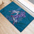 Hawaiian Turtle Love Couple Rubber Doormat - Sweet Hibiscus and Kakau Pattern Sapphire Color