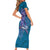 Hawaiian Turtle Love Couple Short Sleeve Bodycon Dress - Sweet Hibiscus and Kakau Pattern Sapphire Color