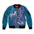 Hawaiian Turtle Love Couple Sleeve Zip Bomber Jacket - Sweet Hibiscus and Kakau Pattern Sapphire Color