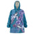 Hawaiian Turtle Love Couple Wearable Blanket Hoodie - Sweet Hibiscus and Kakau Pattern Sapphire Color