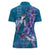 Hawaiian Turtle Love Couple Women Polo Shirt - Sweet Hibiscus and Kakau Pattern Sapphire Color