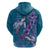 Hawaiian Turtle Love Couple Zip Hoodie - Sweet Hibiscus and Kakau Pattern Sapphire Color