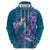 Hawaiian Turtle Love Couple Zip Hoodie - Sweet Hibiscus and Kakau Pattern Sapphire Color