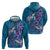 Hawaiian Turtle Love Couple Zip Hoodie - Sweet Hibiscus and Kakau Pattern Sapphire Color