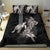 Hawaiian Turtle Love Couple Bedding Set - Sweet Hibiscus and Kakau Pattern Grayscale Color