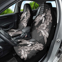 Hawaiian Turtle Love Couple Car Seat Cover - Sweet Hibiscus and Kakau Pattern Grayscale Color