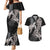 Hawaiian Turtle Love Couple Couples Matching Mermaid Dress and Hawaiian Shirt - Sweet Hibiscus and Kakau Pattern Grayscale Color