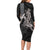 Hawaiian Turtle Love Couple Family Matching Long Sleeve Bodycon Dress and Hawaiian Shirt - Sweet Hibiscus and Kakau Pattern Grayscale Color