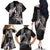 Hawaiian Turtle Love Couple Family Matching Off The Shoulder Long Sleeve Dress and Hawaiian Shirt - Sweet Hibiscus and Kakau Pattern Grayscale Color