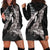 Hawaiian Turtle Love Couple Hoodie Dress - Sweet Hibiscus and Kakau Pattern Grayscale Color