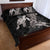 Hawaiian Turtle Love Couple Quilt Bed Set - Sweet Hibiscus and Kakau Pattern Grayscale Color