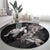 Hawaiian Turtle Love Couple Round Carpet - Sweet Hibiscus and Kakau Pattern Grayscale Color