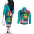 Hawaii Great Aloha Run 40th Anniversary Couples Matching Off The Shoulder Long Sleeve Dress and Long Sleeve Button Shirt With Turtle Mascot Marathon Hibiscus and Kakau LT03 - Polynesian Pride