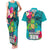 Hawaii Great Aloha Run 40th Anniversary Couples Matching Tank Maxi Dress and Hawaiian Shirt With Turtle Mascot Marathon Hibiscus and Kakau LT03 Turquoise - Polynesian Pride