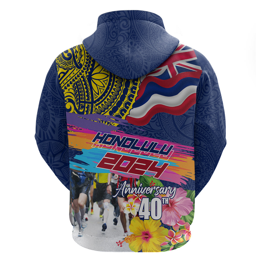 Hawaii Great Aloha Run 40th Anniversary Zip Hoodie Hibiscus and Kakau Pattern LT03 - Polynesian Pride
