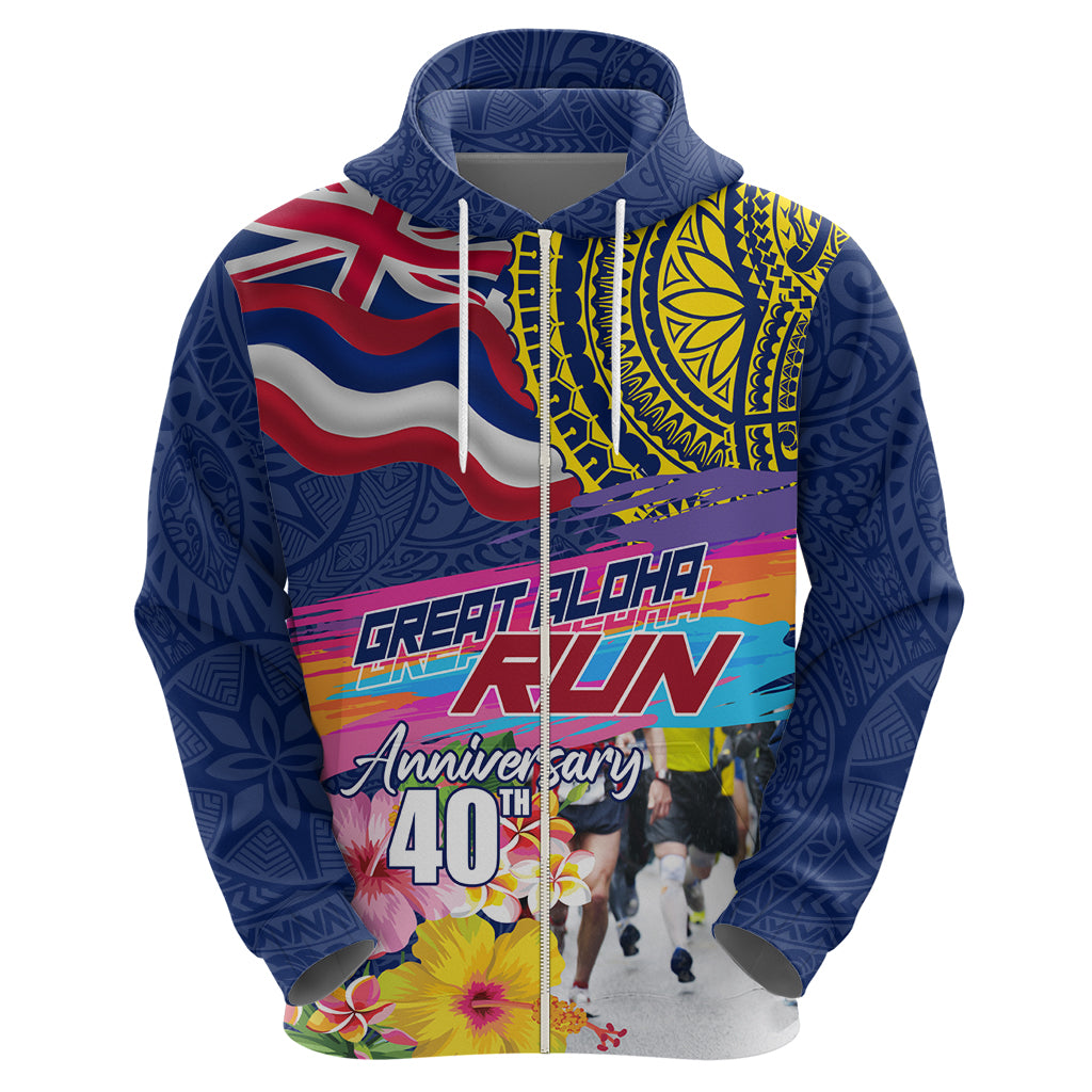 Hawaii Great Aloha Run 40th Anniversary Zip Hoodie Hibiscus and Kakau Pattern LT03 - Polynesian Pride