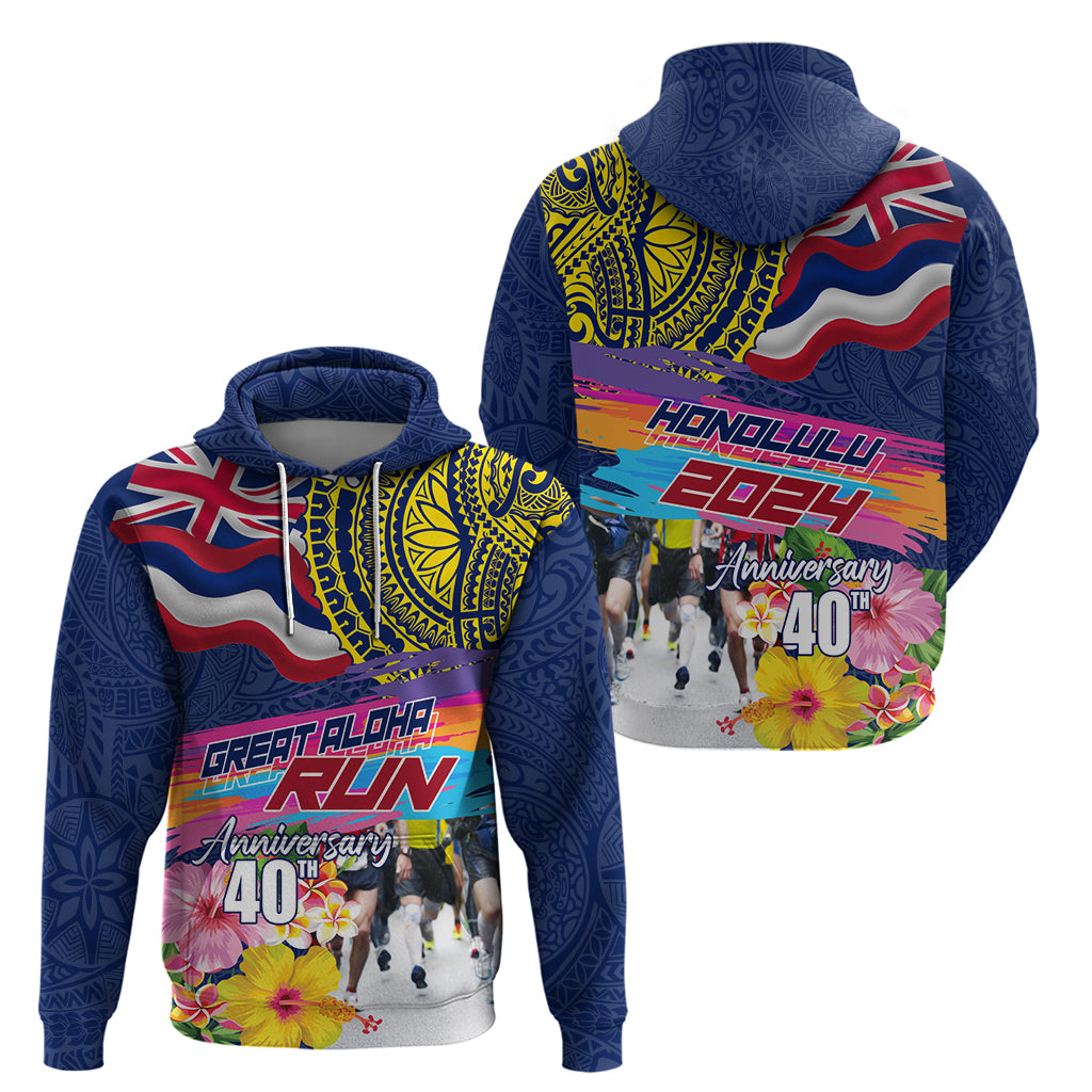 Hawaii Great Aloha Run 40th Anniversary Zip Hoodie Hibiscus and Kakau Pattern LT03 - Polynesian Pride