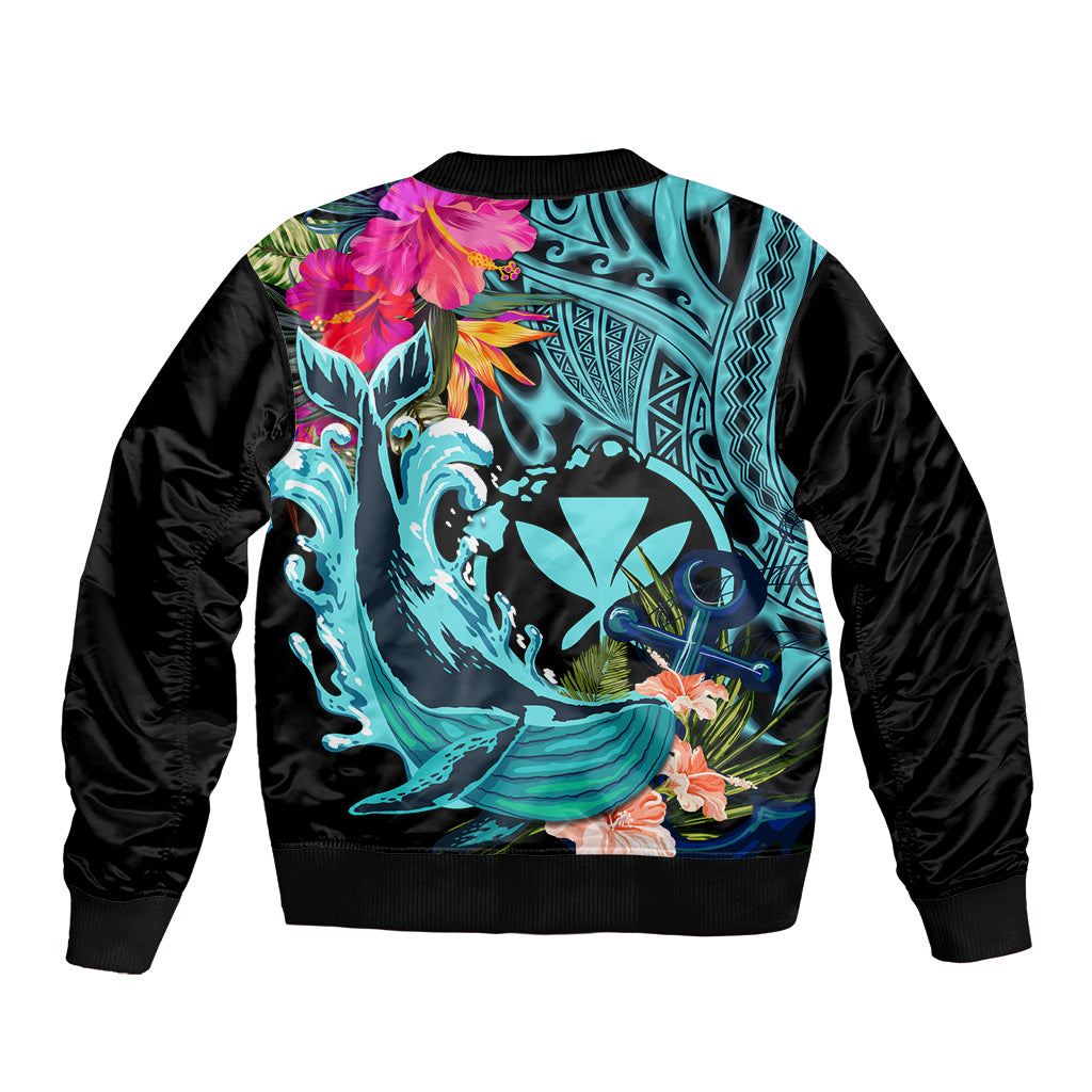 Hawaii Bomber Jacket Whale Mix Hibiscus and Kanaka Maoli LT03 - Polynesian Pride