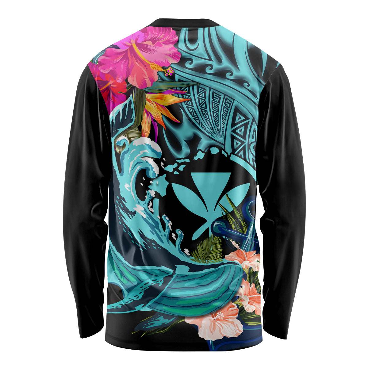 Hawaii Long Sleeve Shirt Whale Mix Hibiscus and Kanaka Maoli LT03 - Polynesian Pride