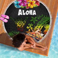 Hawaii Lei Day Beach Blanket Hibiscus Wreath and Polynesian Pattern