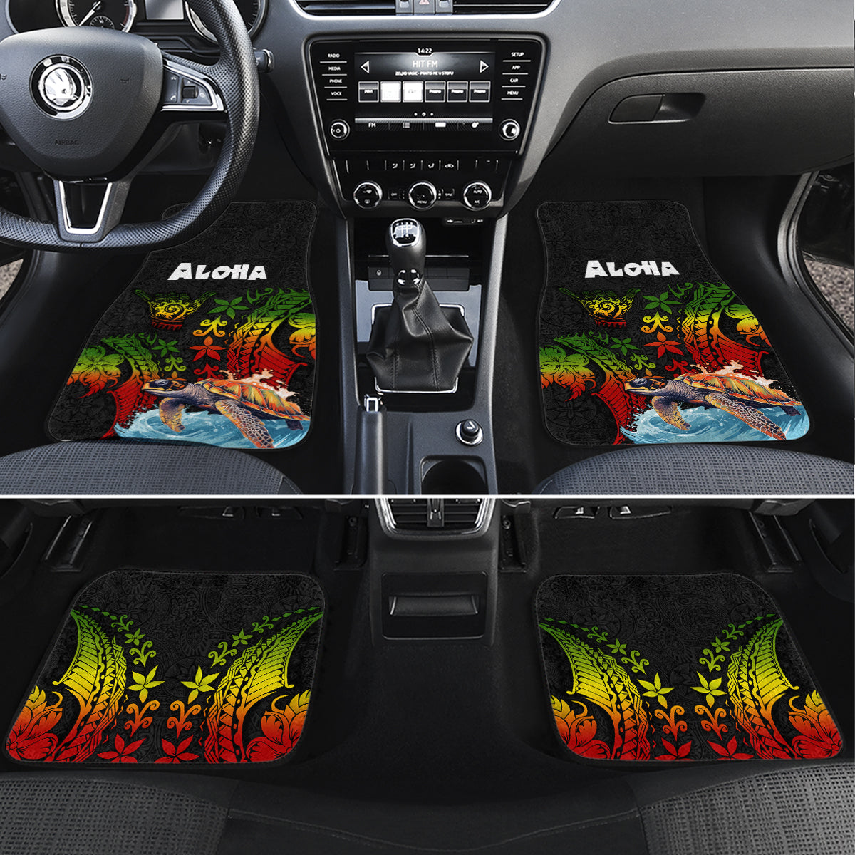 Hawaii Lei Day Car Mats Hibiscus Wreath and Polynesian Pattern