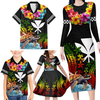 Hawaii Lei Day Family Matching Long Sleeve Bodycon Dress and Hawaiian Shirt Hibiscus Wreath and Polynesian Pattern LT03 - Polynesian Pride