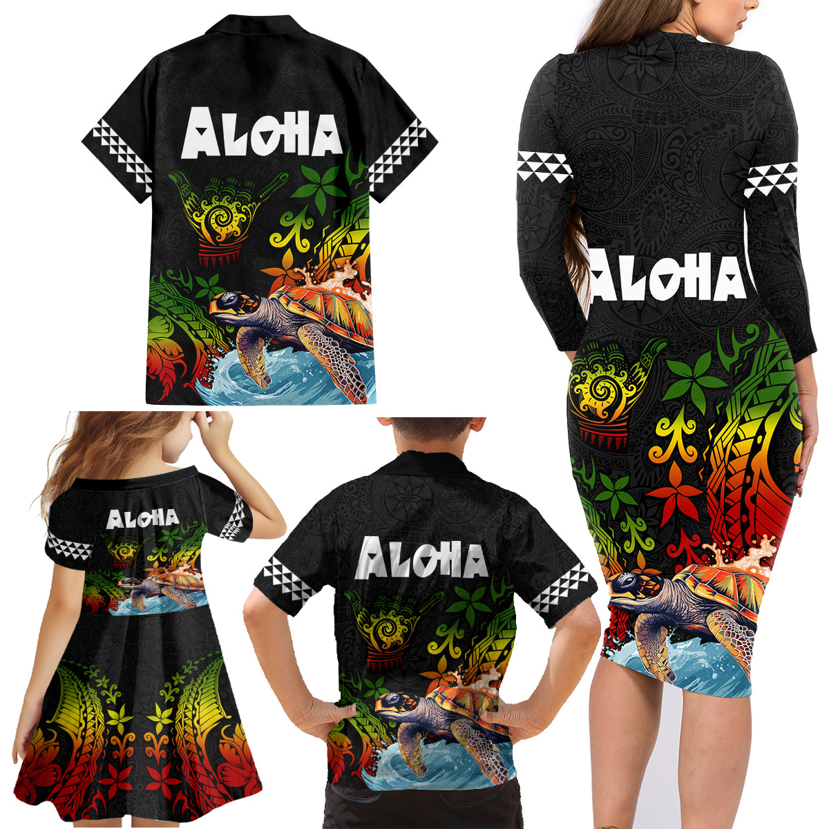 Hawaii Lei Day Family Matching Long Sleeve Bodycon Dress and Hawaiian Shirt Hibiscus Wreath and Polynesian Pattern LT03 - Polynesian Pride
