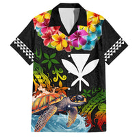 Hawaii Lei Day Family Matching Long Sleeve Bodycon Dress and Hawaiian Shirt Hibiscus Wreath and Polynesian Pattern LT03 Dad's Shirt - Short Sleeve Black - Polynesian Pride