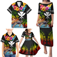 Hawaii Lei Day Family Matching Puletasi and Hawaiian Shirt Hibiscus Wreath and Polynesian Pattern