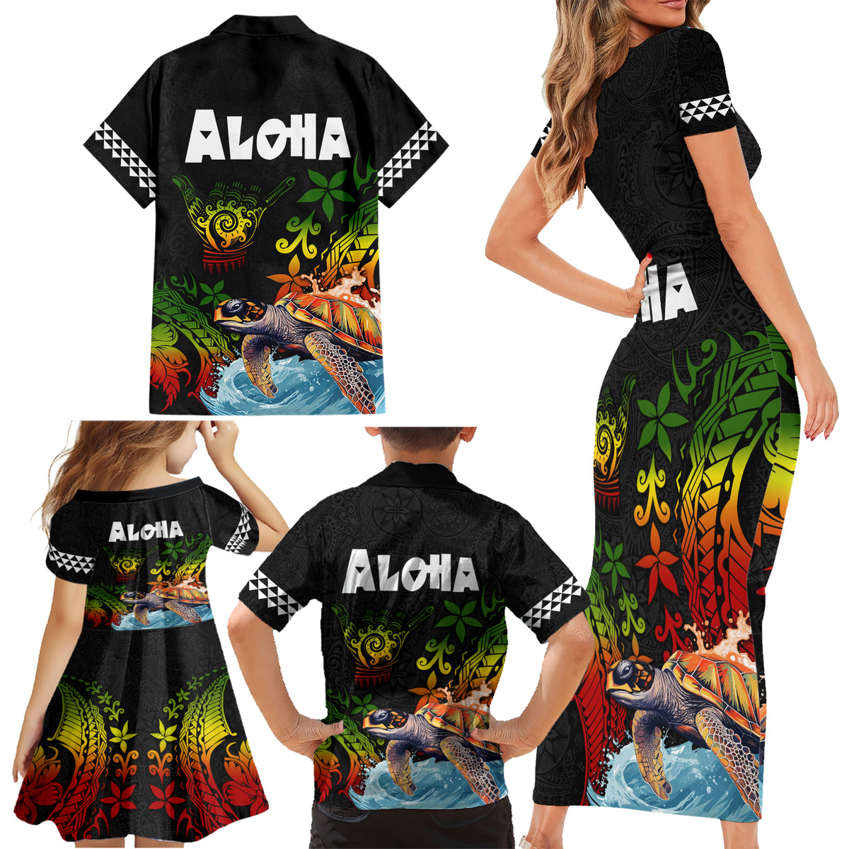 Hawaii Lei Day Family Matching Short Sleeve Bodycon Dress and Hawaiian Shirt Hibiscus Wreath and Polynesian Pattern LT03 - Polynesian Pride