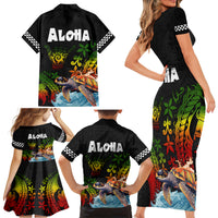 Hawaii Lei Day Family Matching Short Sleeve Bodycon Dress and Hawaiian Shirt Hibiscus Wreath and Polynesian Pattern LT03 - Polynesian Pride